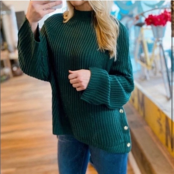 Infinity Raine Sweaters - HUNTER Green Bell Sleeve Sweater